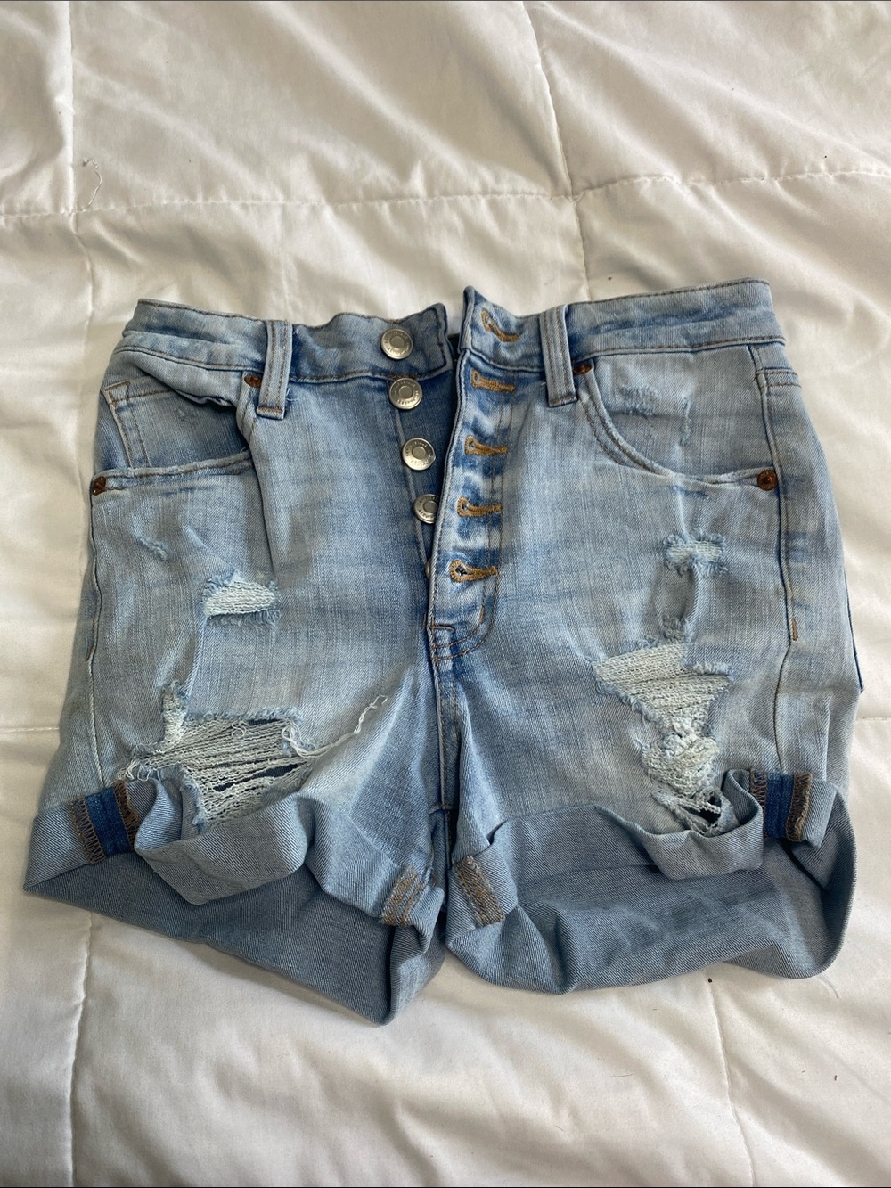 Aeropostale Light Blue Distressed Rolled Cuff Jean Shorts